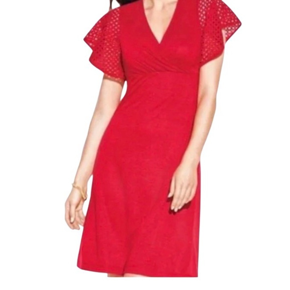 Avon red dress featuring flutter sleeves with crochet detailing Women’s 3X